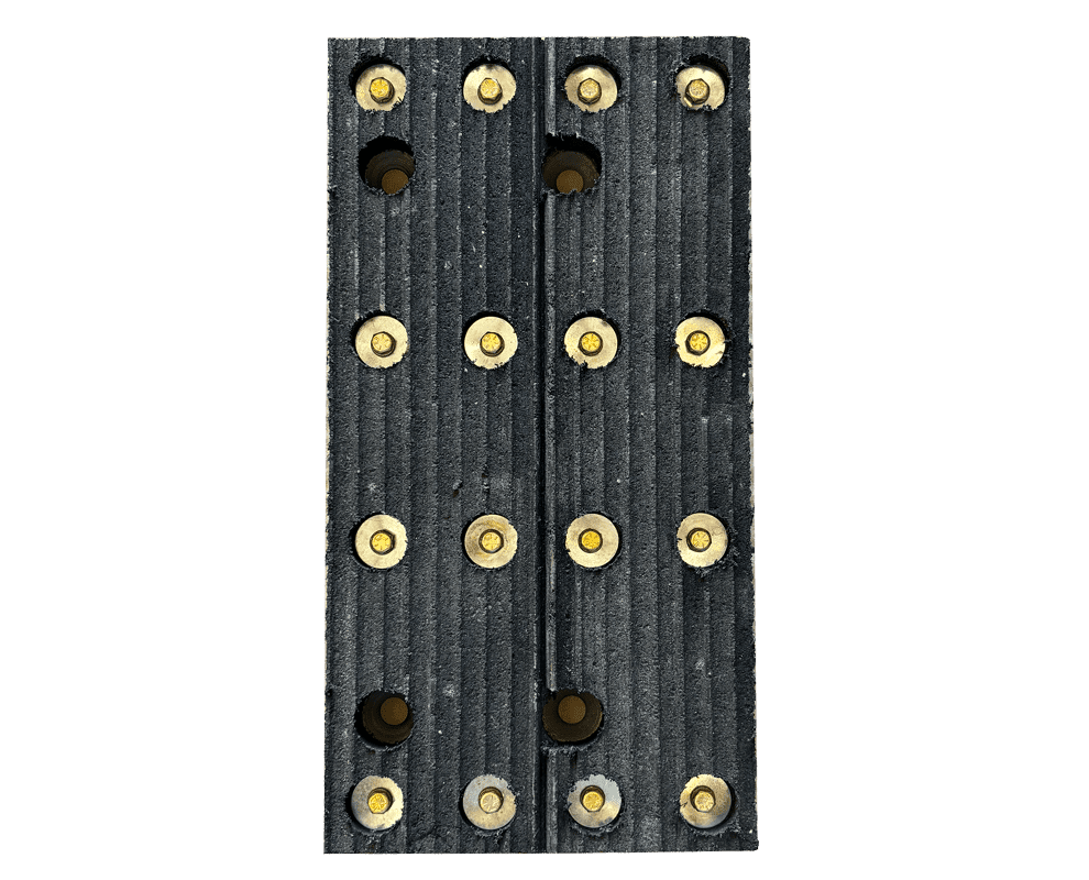 DymaxRail replaceable bolt-on urethane pads for handling concrete railroad ties DymaxRail Concrete Tie Urethane Pads