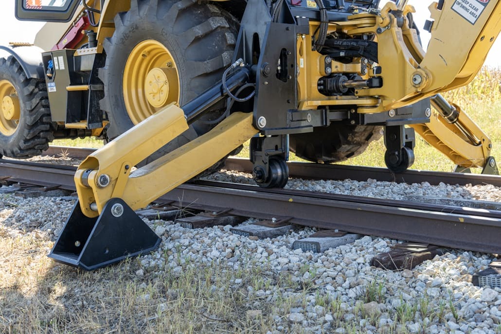 Backhoe Loader Hi Rail Attachment - Stabilizer Mount | DymaxRail