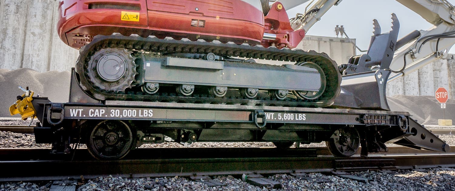 Dymax MPXE Hydraulic Drive Rail Cart for excavator operations on railway tracks