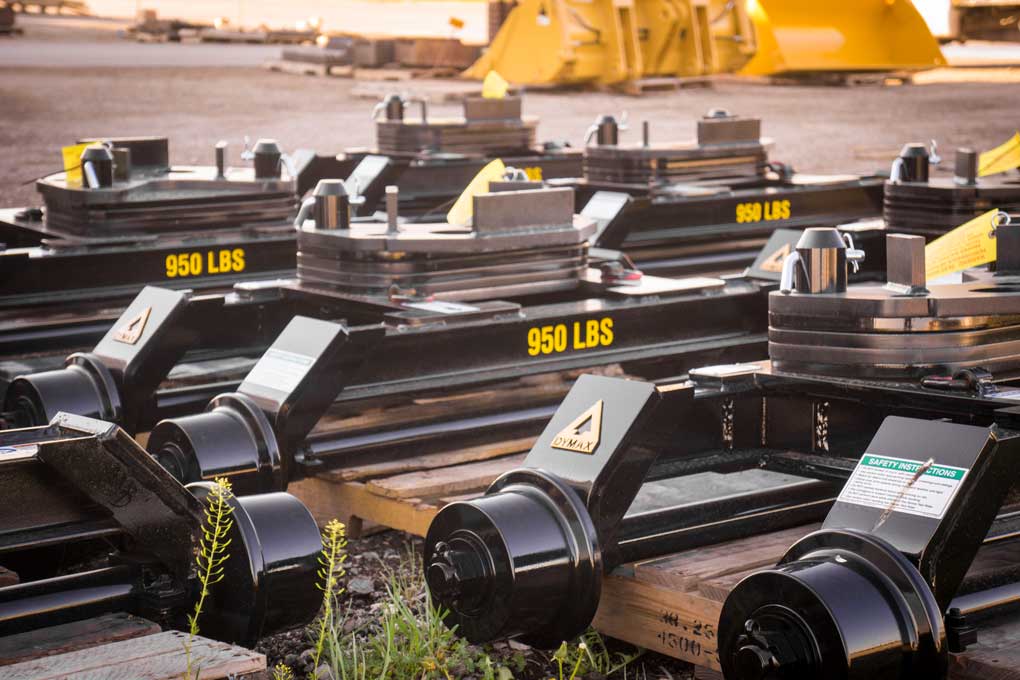 Rail Rider rear dolly ready for shipment Dymax Rail Rider rear dolly assembly prepared for shipment